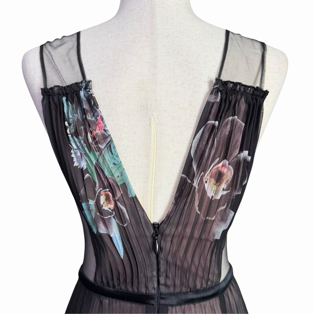 Bebe Floral Ombre Pleated Maxi Dress Sz 2 Black Blush Dark Romance Feminine EUC - Picture 6 of 12